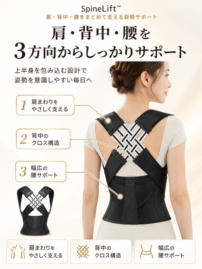 SpineLift™ — 肩・背中・腰をまとめて支える姿勢サポート